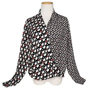 W BY WORTH 100% SILK DRAPED CIRCULAR PRINT TOP SZ S